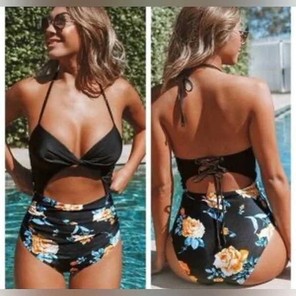 Cupshe Black Floral One-Piece Swimsuit - Picture 6 of 13